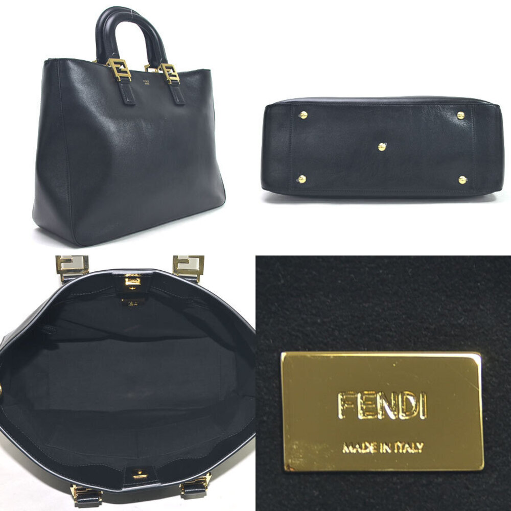 Fendi FF Handbag Tote Leather Shoulder Black Bag
